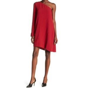 Theory NEW Sintsi Rosina One Shoulder Sleeve Crepe Dress Crimson Red Size 2